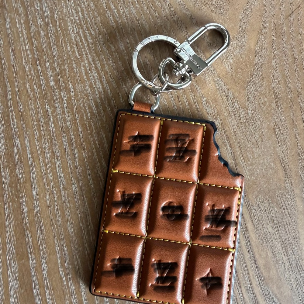 Luxury Brown Chocolate-Block Key Charm with Silver Hardware